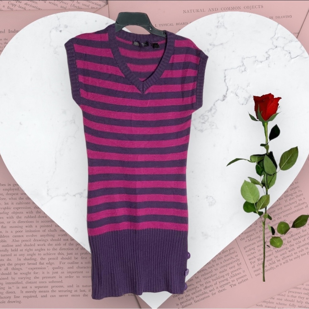 Paris Blues Plum & Raspberry Striped Sweater Dress Girls Large
